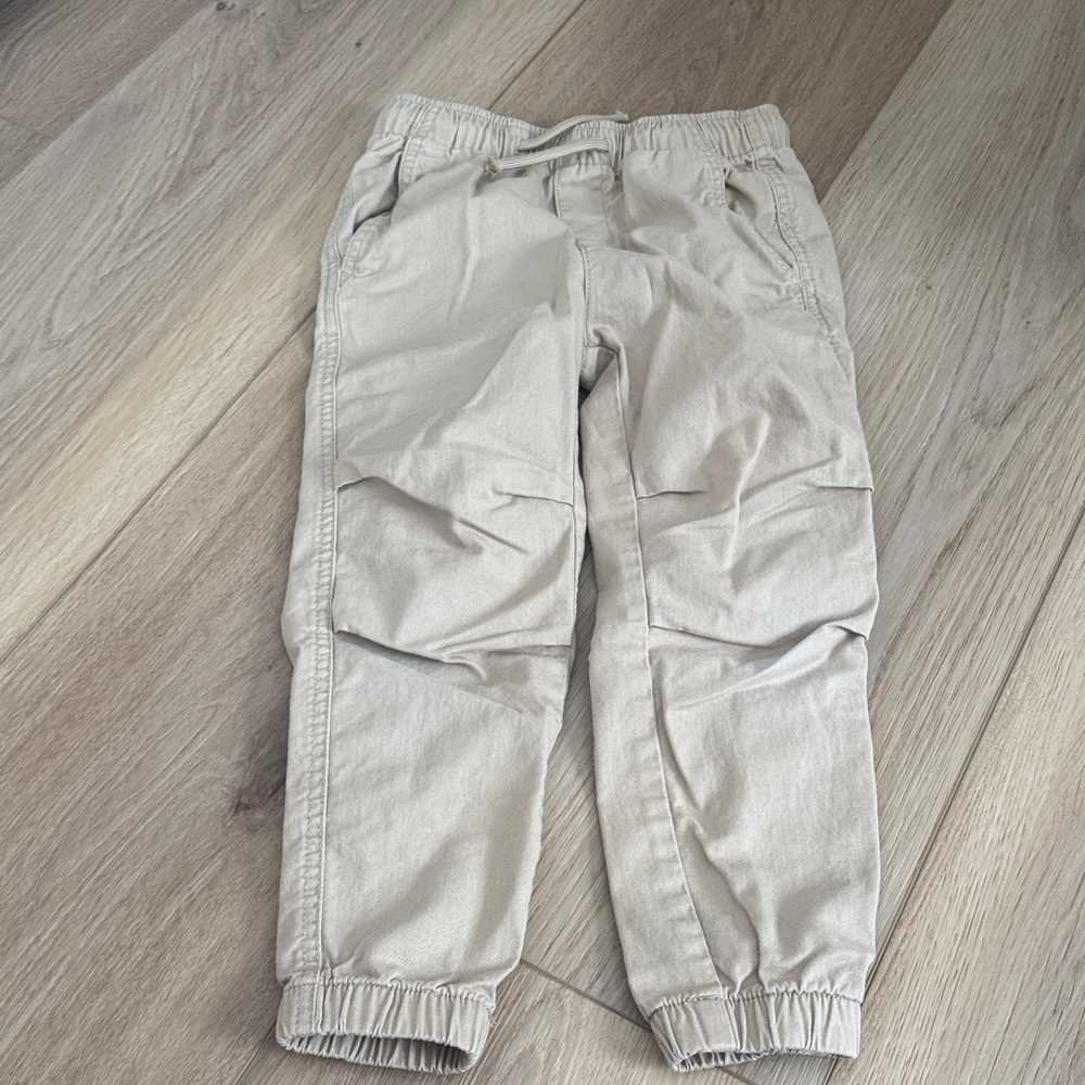 Kids Beige Cotton Canvas Jogger Pants